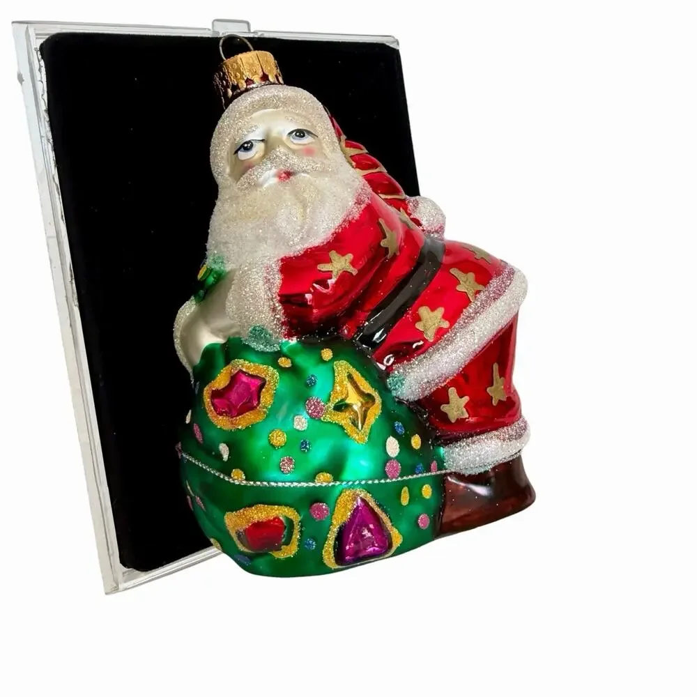 Vintage Radko Style Handcrafted Glass Santa Ornament Hand Painted New BNIB